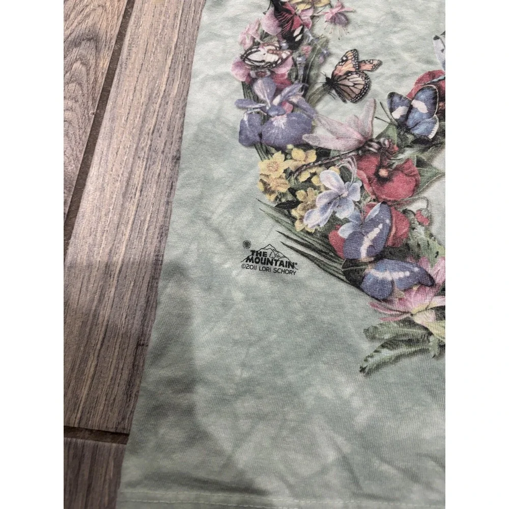 The Mountain Men's Peace Sign Butterfly Floral T-Shirt S Green Tie-Dye Cotton